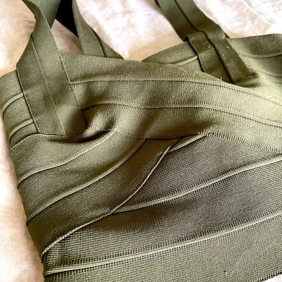 Olive Green Bandeau Crop Top & Pencil Skirt - Picture 2 of 5
